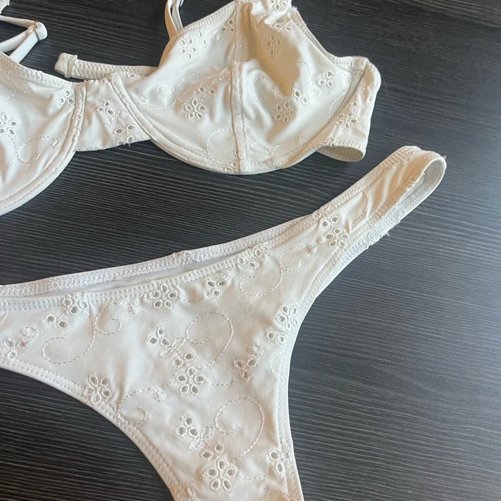 Frankie's Bikinis White Floral Bikini Set